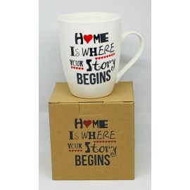 KERAMIČNA SKODELICA Z NAPISOM "HOME IS WHERE YOUR STORY", 250 ML