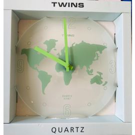 STEKLENA STENSKA URA S POTISKOM SVETA, FI 30 CM