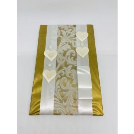 DARILNA PODLOGA ZA BON, ZLATA Z BELIMI TRAKOVI IN SRČKI, 24X15 CM