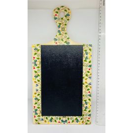 LESENA STENSKA TABLA Z ROČAJEM - CVETLIČNI MOTIV, ČRNA PODLOGA ZA PISANJE S KREDO, 40X20 CM