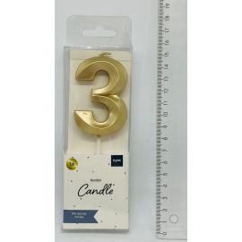 SVEČKA ZA TORTO ŠT. 3 ZLATE BARVE, 6,5 CM