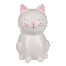 KERAMIČNI HRANILNIK - SEDEČA BELA MUCA, 16 CM (OB)